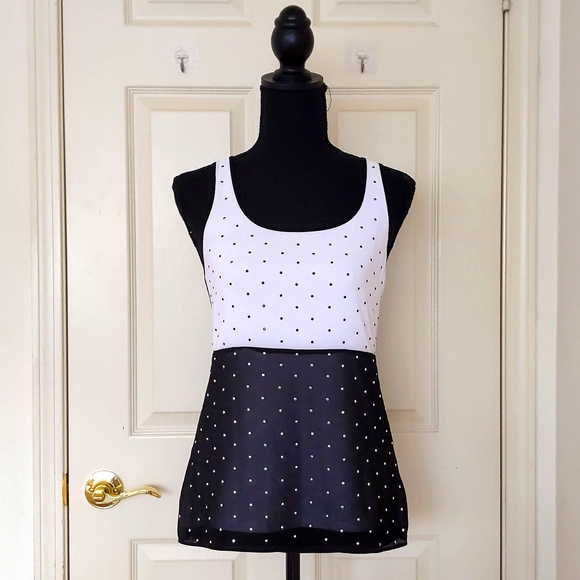 NWT. Express Gorgeous Black/White Sparkles and Sheer Sleeveless Blouse w/Lining. - Picture 1 of 6
